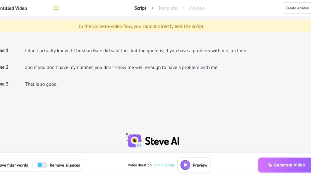 Upon script generation, pick a template, preview it and then hit generate and download the video