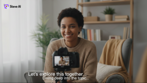 A startup marketer records a youtube explaining a product idea with simple edits and motion. steve ai